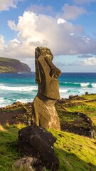 Moai statue overlooking ocean