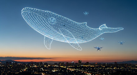 Hologram Whale Over City