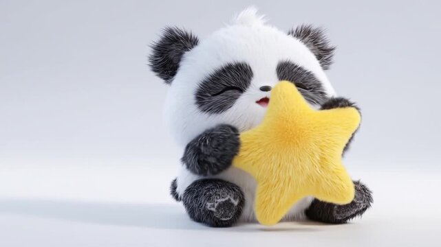 Animated panda character with star soft fur studio lighting white background