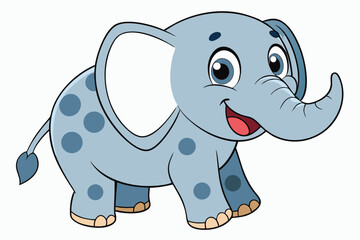 Naklejka premium Adorable Blue Elephant Cartoon Character with Spots on White Background