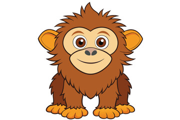 Fototapeta premium Adorable Brown Monkey on White Background, Cartoon Style