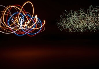 Abstract Swirling Light Trails on Deep Dark Space