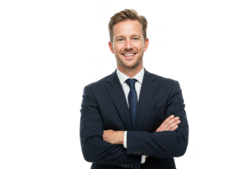 Smiling businessman in suit isolated on transparent background