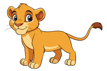 Adorable Cartoon Lion Cub Standing, Smiling on White Background