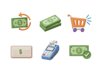 3d icon of collection of 3d icons related to online payment and financial transactions, isolated on transparent background