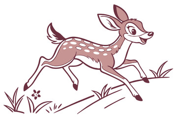 Animated Fawn Running with Spots on White Background