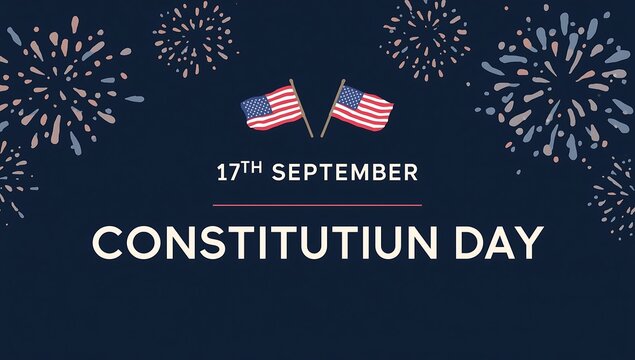 United states constitution day celebration with fireworks and flags