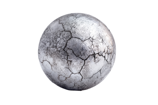 A metallic sphere with deep, radiating cracks