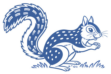 Cartoon Blue Squirrel Holding Nut on White Background Mascot Design