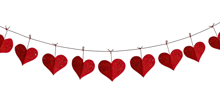 A string of red heart-shaped decorations