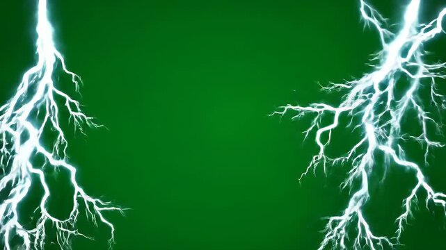 Electric White Lightening Bolt Streaks on a Green Screen Background Animation