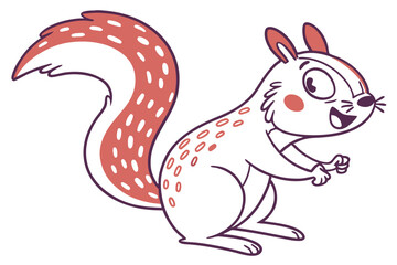 Cartoon Cute Squirrel Standing Upright with Bushy Tail on White Background