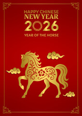 Chinese New Year 2026 greeting with golden horse and red background