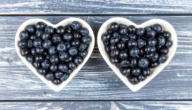 Heart-shaped bowls filled with blueberries (2)