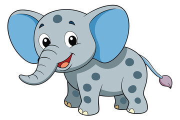 Cartoon Elephant with Spots, Blue Ears, and a Sweet Smile on White Background
