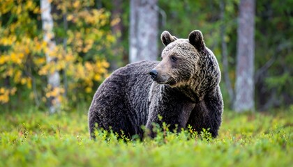 Fototapeta premium Brown bear in autumn forest (1)