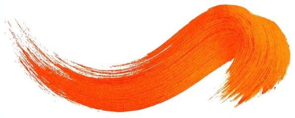 An isolated orange brushstroke with textured lines in a sweeping curve against a plain white background creates an artistic, dynamic visual element