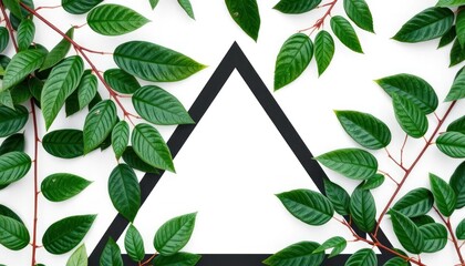 Lush Green Leaves Framing Geometric Triangle Design