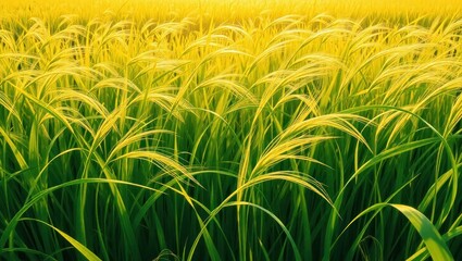 Lush Green Paddy Field with Mature Crops Ready for Harvest