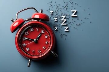 An eyecatching red alarm clock featuring the word zzz written all around it