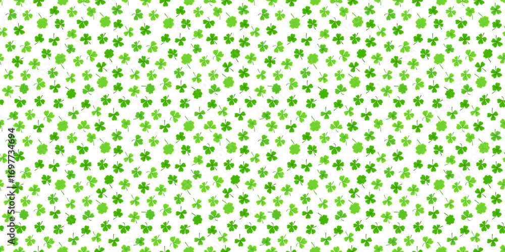 Poster shamrock or clover leaf horizontal green seamless pattern falling leaves on white background vector 