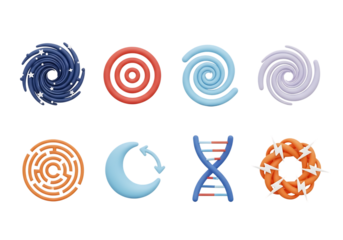 3d icon of abstract geometric shapes and science symbols isolated on transparent background