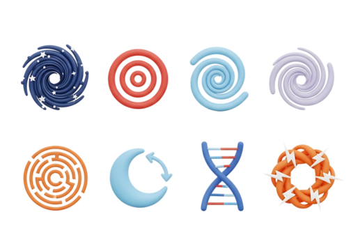 3d icon of abstract geometric shapes and science symbols isolated on transparent background