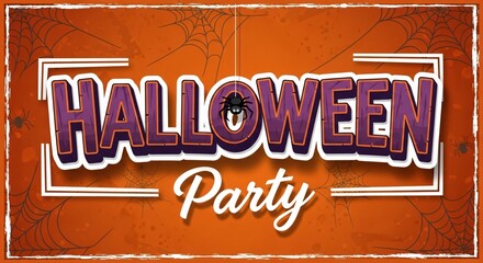 Spooky Halloween Party Invitation With Spiders and Webs