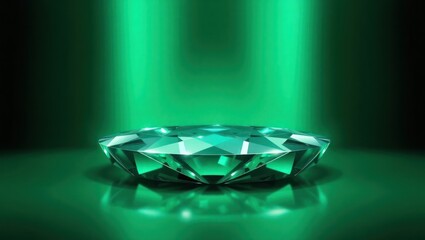 Luxurious Emerald Cut Diamond on Green Reflection Background