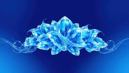 Luxurious Blue Crystal Lotus Flower Digital Art