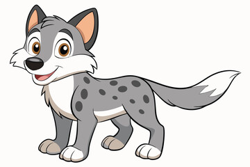 Cartoon Grey Wolf with Spots, Smiling, Isolated on White Background