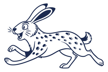 Cartoon Hare with Blue Outline Leaping on White Background