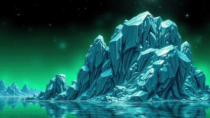 Majestic Iceberg with Aurora Borealis Over Water