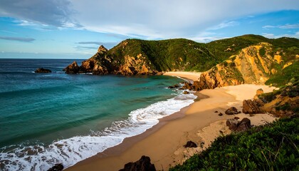Fototapeta premium Scenic coastal view of a secluded beach at dawn