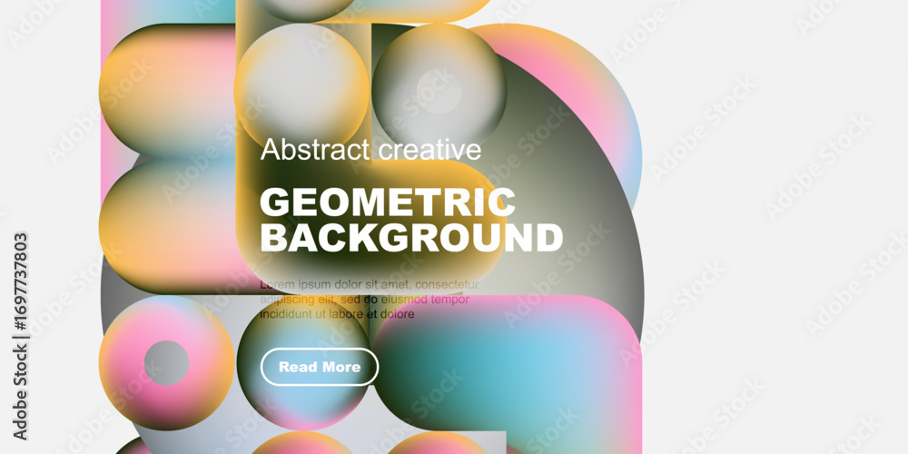 Poster vibrant geometric shapes overlap, creating colorful abstract background. text promotes further explo