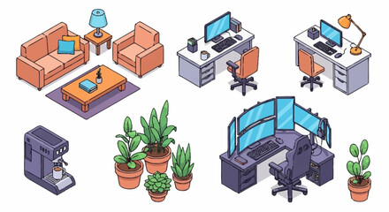 Cartoon Isometric Vector Icon Set – Playful 3D Scene Builder Bundle