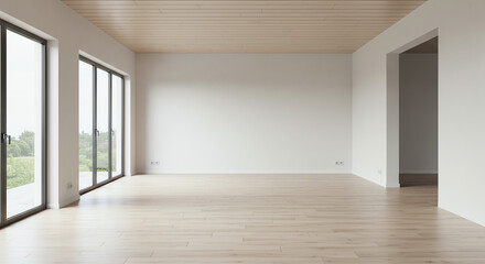 Obraz premium Empty room interior with wooden floor and ceiling