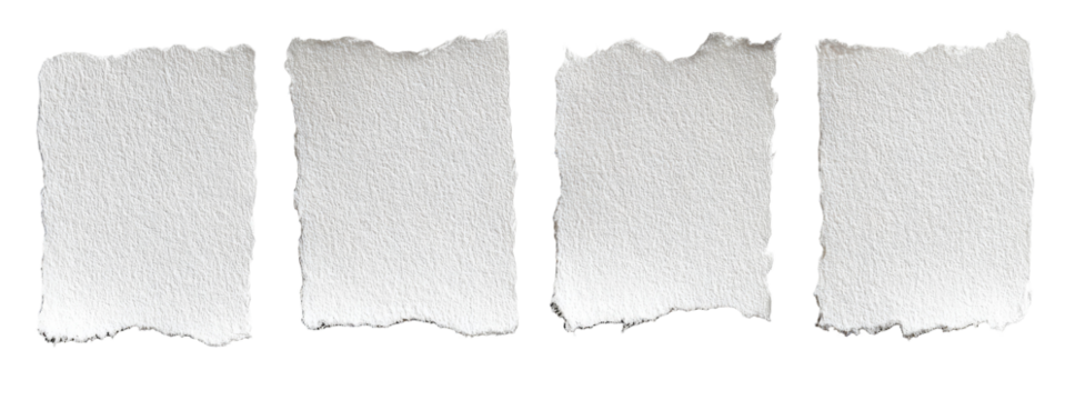 Four blank, torn pieces of paper