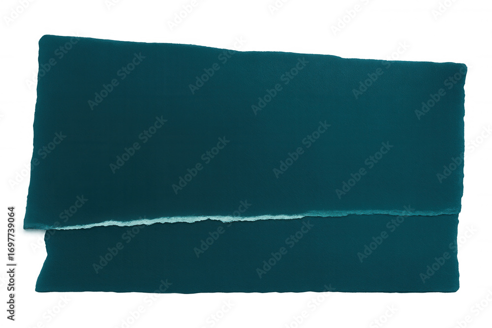 Poster torn piece of dark turquoise paper with transparent background creating negative space for easy plac