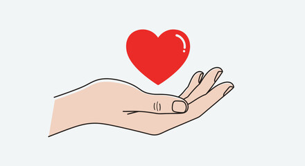 Hand Holding Red Heart Shape. Symbol Of Love and Care