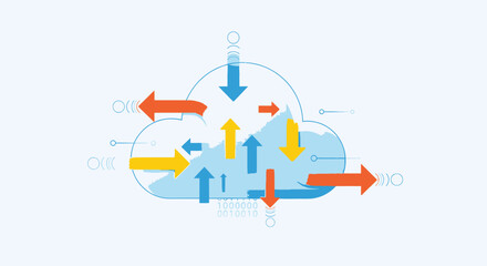 Obraz premium Data Transmission in Cloud System with Arrows Illustration for Technology Concept