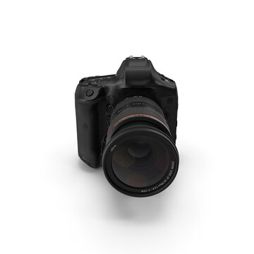 Modern DSLR camera with zoom lens 3D render for stock use