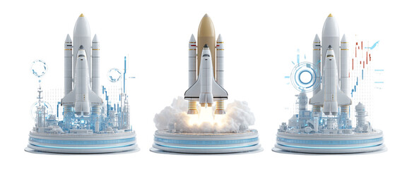Modern Rocket Launch Concept with Digital Elements and Statistics