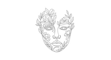 Fototapeta premium Floral Beauty Minimalist Line Art Woman with Flowers and Leaves