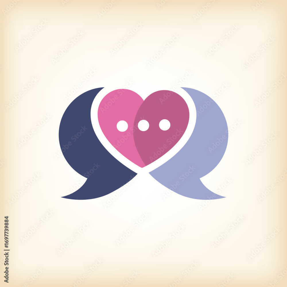 Aufkleber this is a flat logo design of two speech bubbles overlay each other forming a heart shape with three