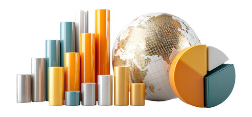 Colorful Data Visualization with Globe and Pie Chart in Business Concept