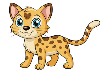 Cartoon Leopard Cub Illustration, Big Blue Eyes, Spotted Coat, White Background