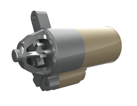 Precision 3D Model of Bendix Drive Starter Motor - High Quality Automotive Electrical Component Representation for Internal Combustion Engine Ignition and Power Transmission, Isolated Studio Shot.