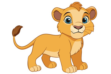 Cartoon Lion Cub Illustration, Design, Cute, Friendly Animal, White Background