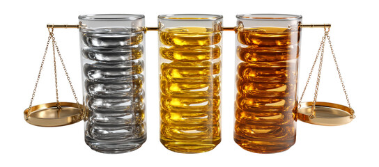 Transparent Glass Weights on Scale for Measuring Liquid Content